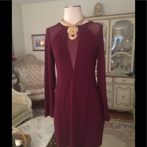 Express Dresses & Skirts - Express like new sexy long sleeve maroon sheath/sheer dress size M